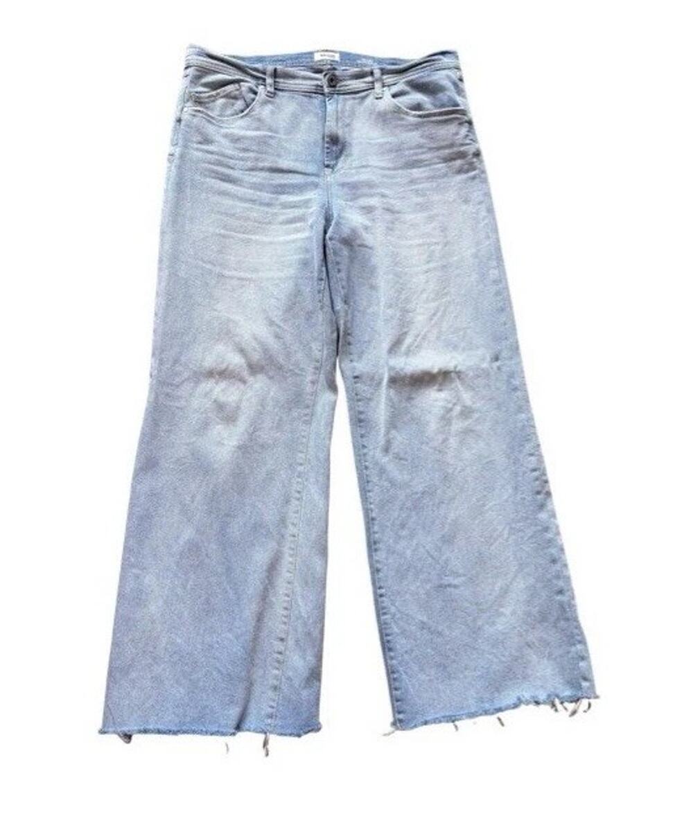 Kensie High Rise Wide Leg Light Wash Blue Stretch 5-Pocket Frayed Hem Jeans 14